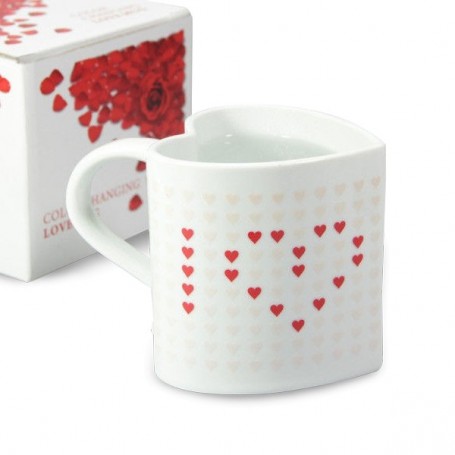 Mug thermo réactif coeurs / I love you en forme de cœur