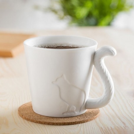 Mug chat gravé avec anse 3D queue d’animal 