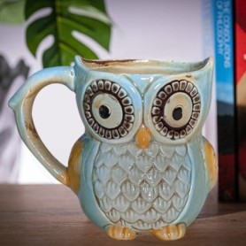 Mug hibou bleu en relief