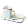 Ensemble mug assiette et cuillère dsign sac à main bleu