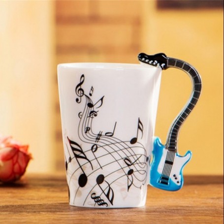 Mug motif musique anse guitare électrique bleue